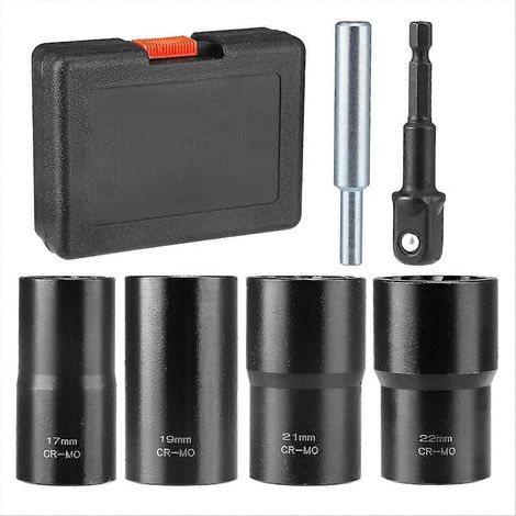 Kit d'extraction d'écrous de roue en 6 pièces, comprenant une douille pivotante de 1/2 pouce, un extracteur de boulons et un kit d'extraction d'écrous antivol métriques 17-22 mm. (1/5)