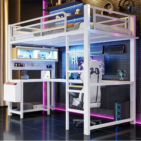 Letto a soppalco con scrivania e LED 90x200 cm OKMYHOME (1/5)