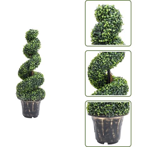 Macetero verde - vidaXL Planta espiral de Boj artificial con macetero verde 100 cm - Planta exterior