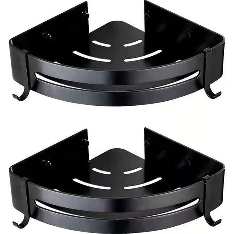 Juego de 2 estantes de ducha de esquina sin taladros para baño, color negro, aluminio, acabado mate. (1/4)