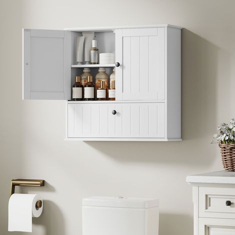 Armario de Baño de Pared Rústico con Estante Ajustable Doble Puerta y Puerta Abatible 60x19,5x60 cm Blanco (1/5)