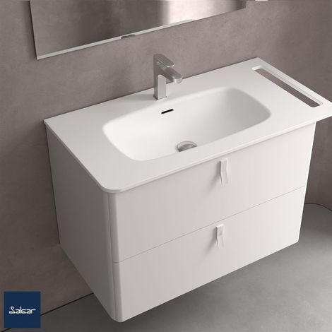 Meuble-lavabo UNIIQ 890 robinet en option, porte-serviettes en option, sans siphon ni bonde à clapet SURFACE SOLIDE BLANC MAT 890 x 12 x 460 mm (1/5)
