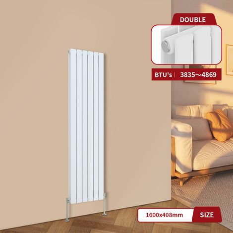 Warmehaus White Central Heating Radiator Flat Panel Vertical Double 1600x408mm (1/5)