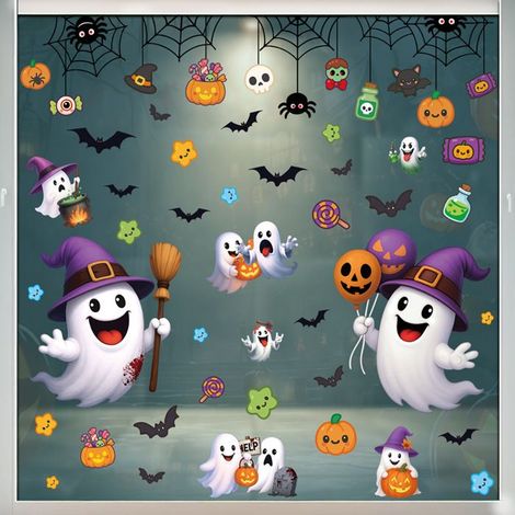 Autocollants citrouille d'Halloween, décorations de fête, lanternes citrouille en bonbons, autocollants statiques, autocollan(L048) (1/5)