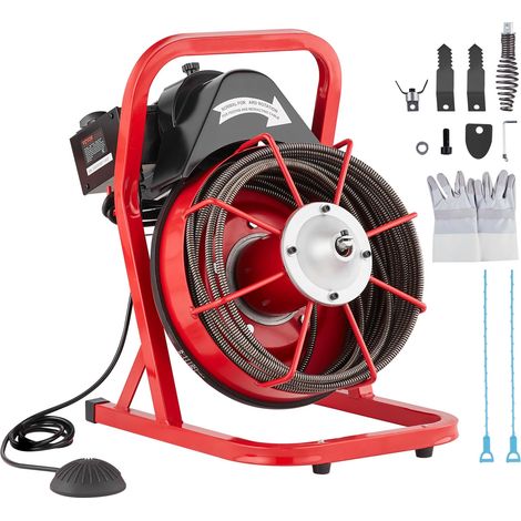 VEVOR Macchina per la pulizia degli scarichi 50FT x 3/8 pollici, trivella per fognatura con alimentazione manuale, macchina per la pulizia degli scarichi elettrica da 250 W con 4 taglierine (1/5)