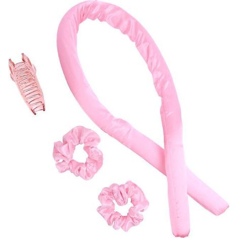 Ensemble de bandeaux pour cheveux bouclés sans chaleur roses - Bâtonnets à friser en spirale, motif floral en forme de poire (1/4)