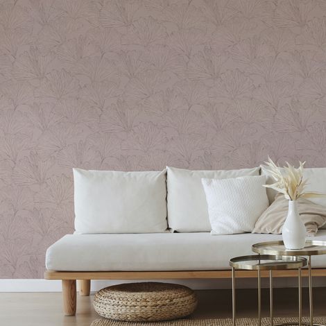 Papier peint intissé Feuillage Gigi 1005 x 52cm Rose poudré (1/5)