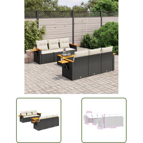 The Living Store 7-tlg. Garten-Sofagarnitur mit Kissen Schwarz Poly Rattan - Gartenmöbel Set - Gartensorte - Outdoor Möbel - Lounge Sofa - Esszimmergarnitur (1/3)