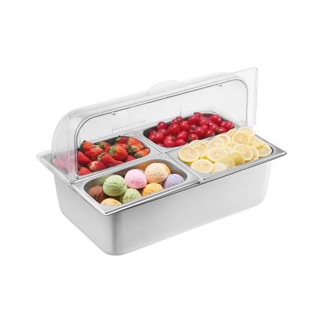 Contenedor de Exhibición para Servir Alimentos sobre Encimera, de Acero Inoxidable, con 4 Bandejas, con Tapa Transparente y 3 Cajas, para Restaurante, Cocina, Fiesta, 546 x 365 x 310 mm (1/5)