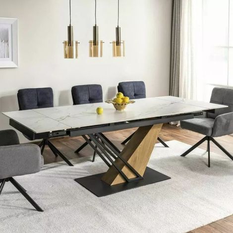 Table extensible 180-240 cm céramique effet marbre blanc et pied métal Viro (1/5)