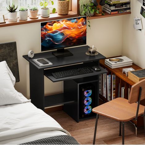 Schreibtisch mit Ablagen 80x45x75 cm Spanplatte Schwarz OKMYHOME (1/3)