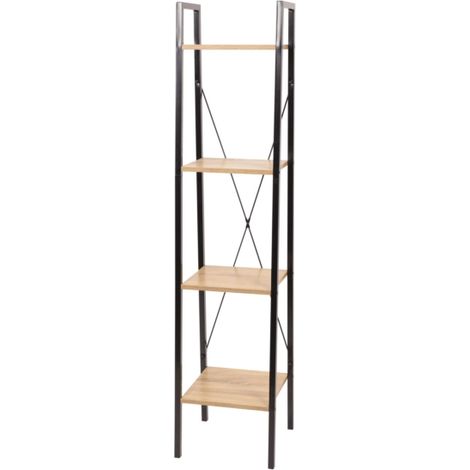 libreria con 4 ripiani legno e metallo nero, 34x32,5x148 cm