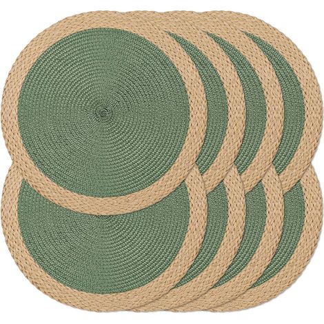 Lot de 8 Sets de Table Ronds tressés - Lavables et résistants à la Chaleur - pour Table de Salle à Manger - Antidérapant - pour intérieur et extérieur - pour Thanksgiving, Noël, Pâques'Bord Large Vert (1/5)