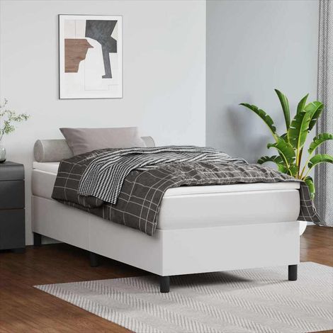 Cama box spring con colchón cuero sintético blanco 80x200 cm (1/5)