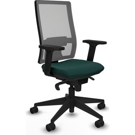 Horna sincro malla gris similpiel verde botella brazos 2D base piramidal  ruedas 65mm nailon (1/5)