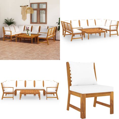 Salon de jardin 9 pcs avec coussin Crème Bois d'acacia solide - Salon De Jardin - Meubles De Jardin - Mobilier De Jardin - Set Salon De Jardin - Acacia Massif - Home & Living