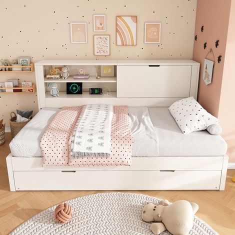 Bett Schlafsofa Stauraum 90x200 mit Ausziehbett OKMYHOME