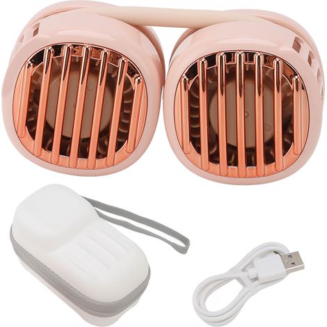 Wiederaufladbarer Nackenventilator über USB, doppelter Luftstrom, leicht und faltbar, ideal für Reisen und Outdoor-Aktivitäten, rosa. (1/5)