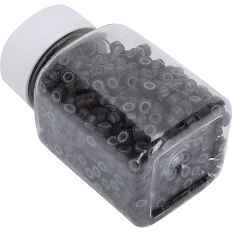Anneaux à mèches en aluminium avec inserts silicone, liens micro-perles 3 brun foncé, outil de pose d'extensions capillaires (1/5)