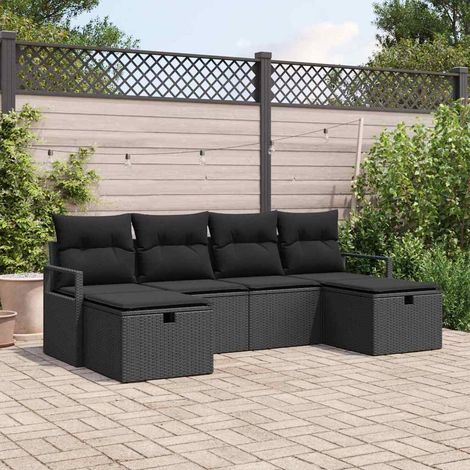 Ensemble salon de jardin 5 pièces 6 places en polyrotin noir, modulaire avec coussins - PANGIVO (1/5)