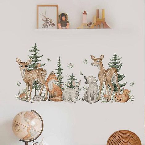 renard Orignal Animaux Pin Et Cyprs Chambre D'enfant Porte D'entre Dcoration Intrieure Stickers Muraux (1/5)