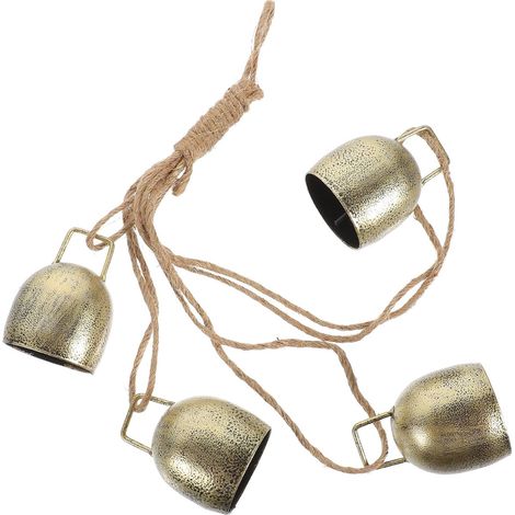 Grande cloche de vache en laiton doré shabby chic, suspension murale vintage (1/5)