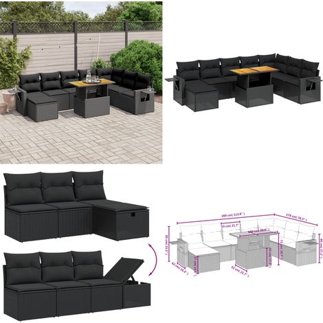 9-tlg. Garten-Sofagarnitur mit Kissen Schwarz Poly Rattan - Gartenmöbel Set - Esszimmergarnitur - Outdoor Möbel - Lounge Garnitur - Rattan Gartenmöbel - Home & Living (1/5)