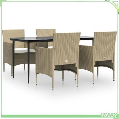 Ensemble à manger de jardin - FAFEICY - 3156624 - 1 table & 4 chaises - Résine tressée - Verre trempé (1/5)
