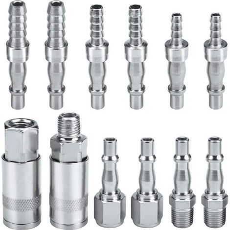 Tuyau De Conduite D'air Compresseur Raccord Coupleur D'air et Kit Plug Couplings Connecteur Mâle Femelle, BSP 1/4" pour tuyau de 6, 8 et 10 mm (1/4)