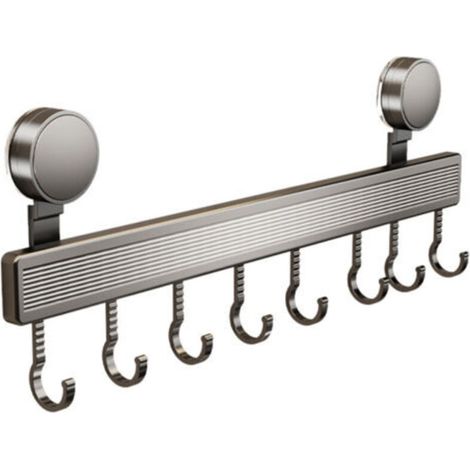 Küchenhaken mit Saugnapf, einreihig, stangenförmig, kein Bohren erforderlich, Aluminium, zur Aufbewahrung von Pfannenwendern, Wandmontage – anthrazitgrau [Saugnapf] 50 cm, 10-Crezuo