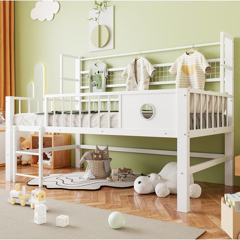 Letto bambini 90x200 cm con ripiani a rete, in metallo bianco, materasso non incluso (1/5)