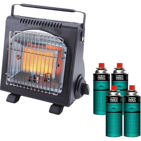 Chauffage à gaz portable 1700W Céramique + 4 Cartouches de gaz Thermocouple ODS Camping Pêche INTEC