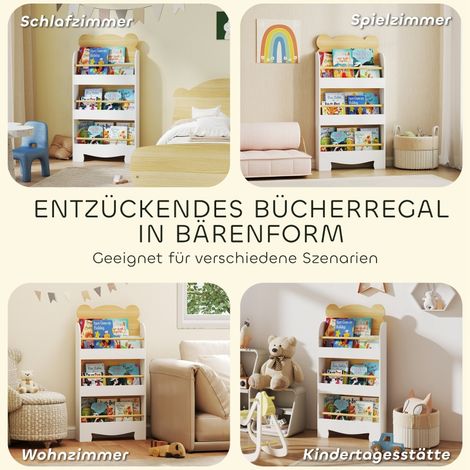 Étagère enfant en bois blanc avec 3 niveaux, meuble de rangement pour jouets et livres, bibliothèque compacte 55x15x110 cm, idéale chambre ou salle de jeux. (1/5)