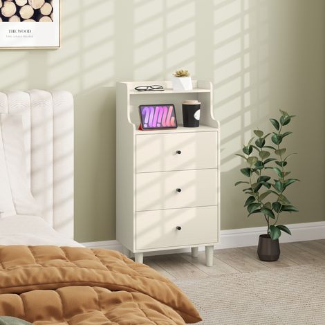 Commode 47x29x95cm blanc avec 3 tiroirs et 2 étagères ouvertes, design moderne et anti-basculement pour chambre ou salon,, veiné