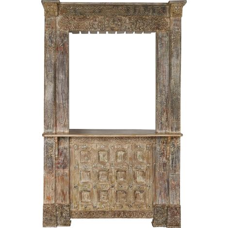 Mobilier de bar en teck naturel style antique - Teck naturel patiné rustique