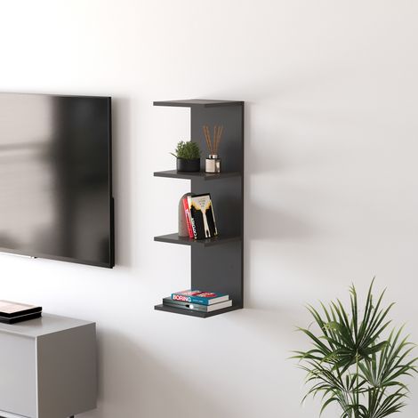 Mensola da Parete Surahammar Libreria Scaffale a Muro con 4 Ripiani - Nero [en.casa]