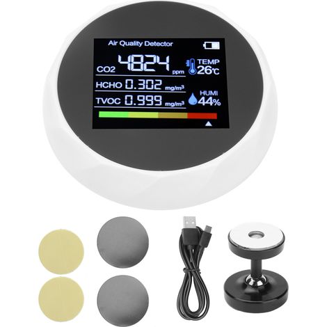 Détecteur de Qualité d'Air Multifonction - Mesure CO2, TVOC, Température et Humidité - Alimentation USB - Blanc (1/5)