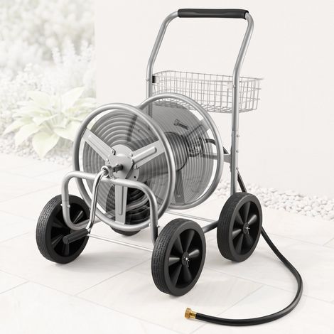 Schlauchtrommelwagen 91m. Robuste Gartenwasserbepflanzung mit Korb (1/5)