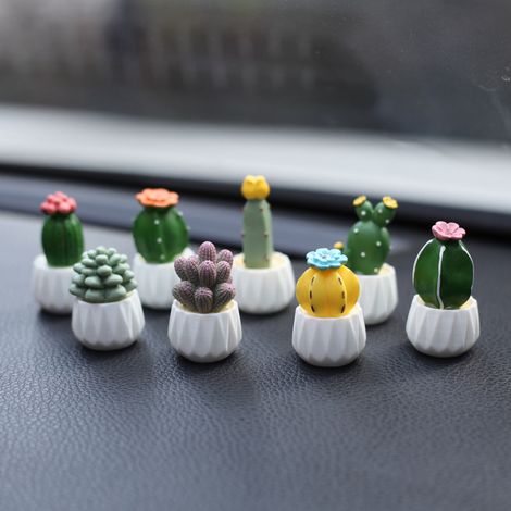 8 mini cactus para decorar el interior del coche, figuritas de cactus pequeñas, para salpicadero, ordenador y escritorio.