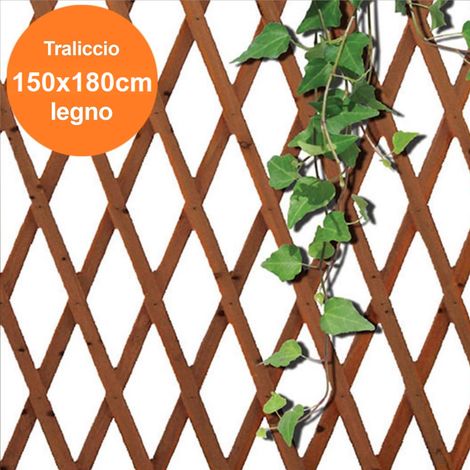 Trade Shop - copy of Ausziehbares Netzgitter aus dunklem Holz für Gartenmauerpflanzen, 180 x 60 cm -
