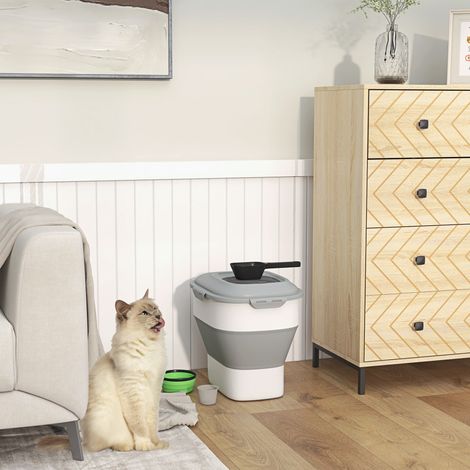Distributeur de croquettes pour chiens d'une capacité de 5 à 25L, avec fermeture hermétique et boîte déshumidificatrice, en PP et TPE, 44x32x37 cm, gris (1/5)