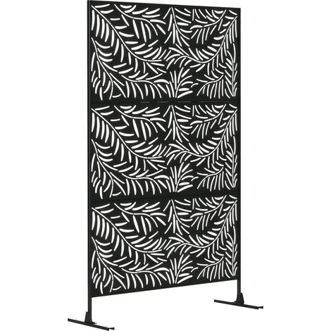 Paravent de jardin à motif feuilles de saule – Pour terrasse ou patio – 122 x 45 x 198 cm – Noir