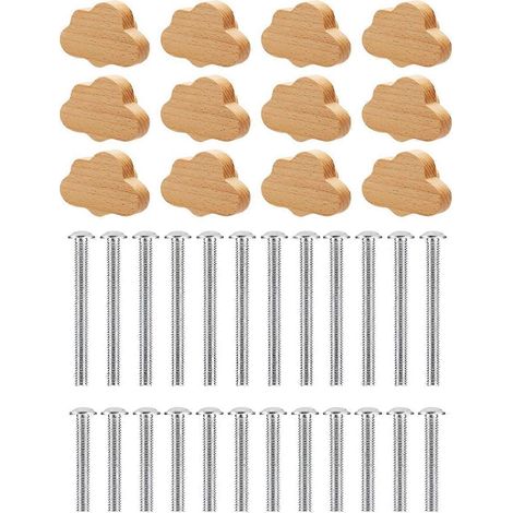 Boutons de commode bohèmes - Lot de 12 boutons de tiroir en bois de hêtre durable, poignées de commode en bois en forme de nuage pour Ca (1/5)