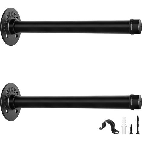 Lot de 2 Équerre Étagère Murale Tubulaires, Support Etagere, 50KG Charge, Support Étagère Murale, Portant a Vetement, Équerre Étagère Durable Noir 25 cm (1/5)