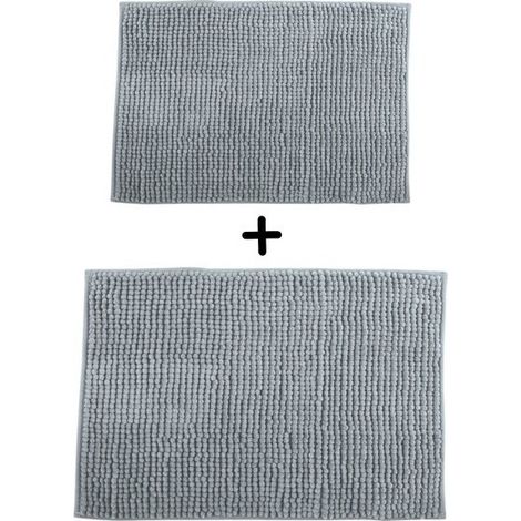 Juego de 2 alfombrillas de baño de microfibra CHENILLE 40x60 cm y 60x90 cm gris claro MSV