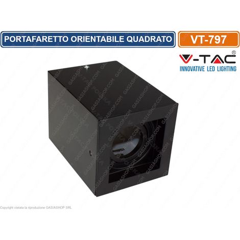 V-TAC VT-797 PORTAFARETTO ORIENTABILE QUADRATO NERO DA SOFFITTO PER LAMPADINE GU10 E GU5.3 - SKU 3631