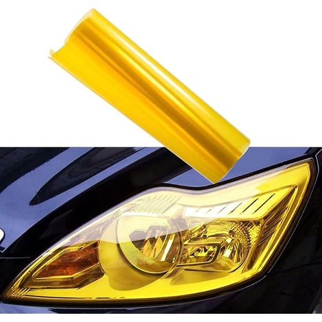 Film Teinté Phare Voiture Film Autocollant Jaune pour Phares et Feux Arrière de Voiture, Vinyle Teinté Imperméable Découpable Autocollants Auto-Adhésifs pour Décoration de Auto, 30 x 200 cm, Jaune (1/5)