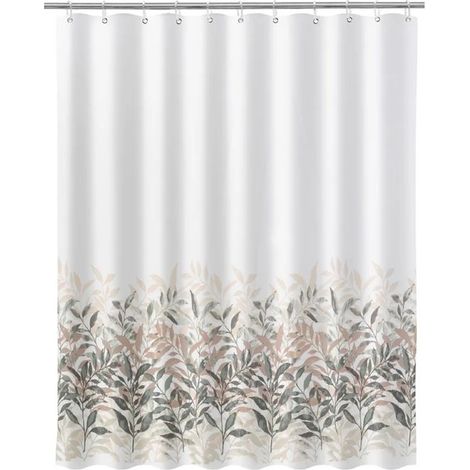Rideau de salle de bain - JUANIO - Motif Feuilles - Polyester - 200 x 180 cm - 12 anneaux transparents (1/4)
