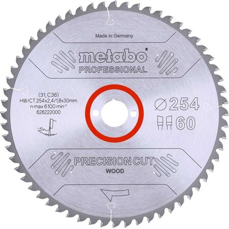 Metabo - Hoja de sierra para madera, 254x30 mm, 60 dientes 628222000