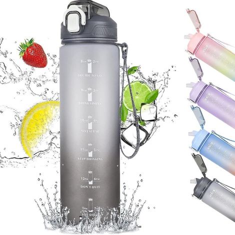 1-Liter-Sportflasche mit Strohhalm und Timer, BPA-freier, auslaufsicherer Verschluss – ideal für Sport, Fitnessstudio, Büro und Laufen (1/5)